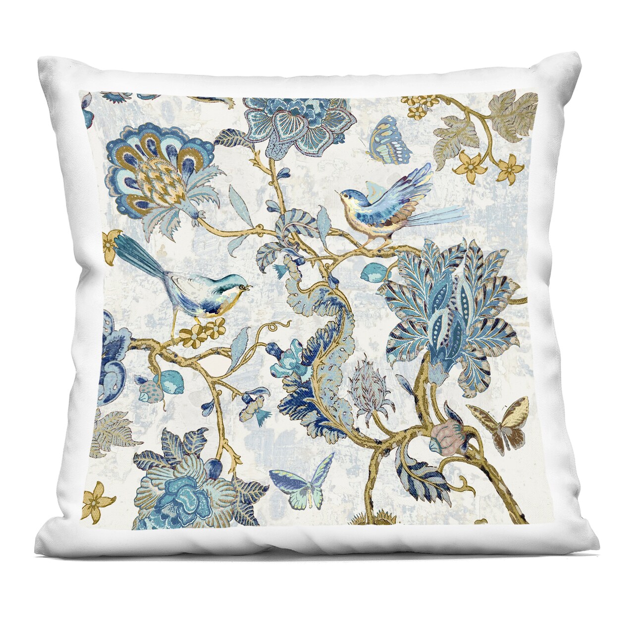 Stupell Industries Detailed Blue Floral Birds Pattern Decorative Printed Throw Pillow, 18 x 7 x 18